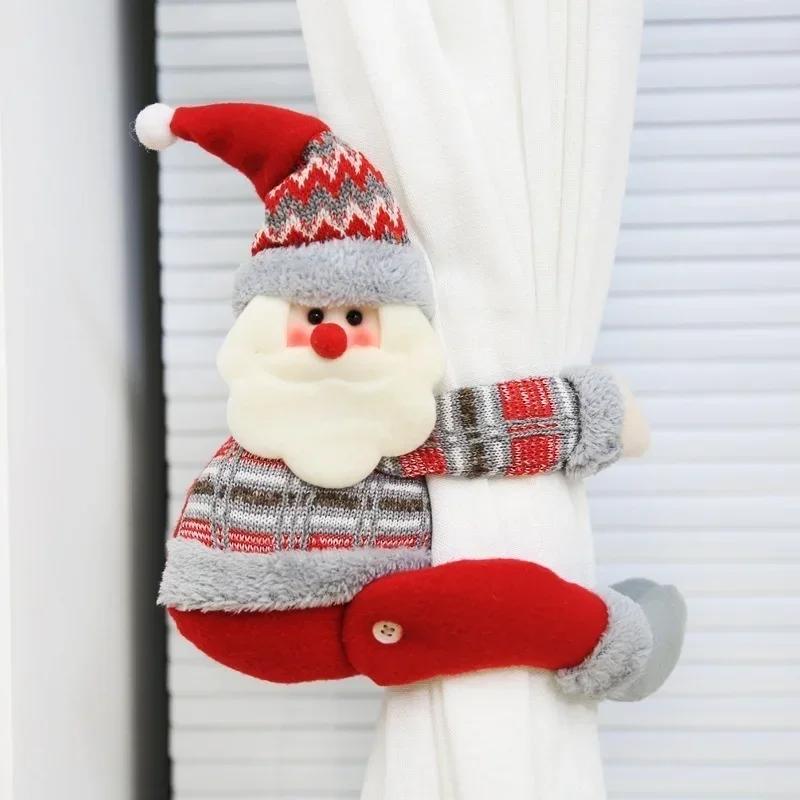 Christmas Curtain Buckle Home Decorations Santa Claus Sonwman Window Ornament Decor Supplies Accessories for Living Room
