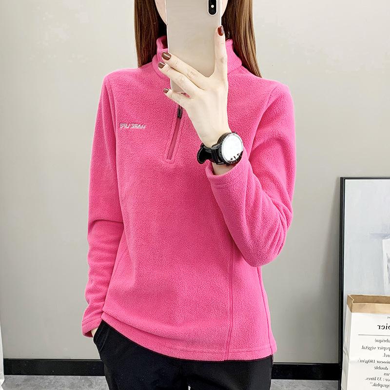 

Women s Winter V-Neck Zipper Pullover Warm Long Sleeve Loose Plus Size Top Outdoor Plush Long Sleeve XS
