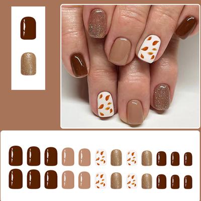 Seasonal Brown Shine Fake Nail Removable Press On Nails Tips Reusable Comfortable For Daily Use Simple To Apply 24pcs/