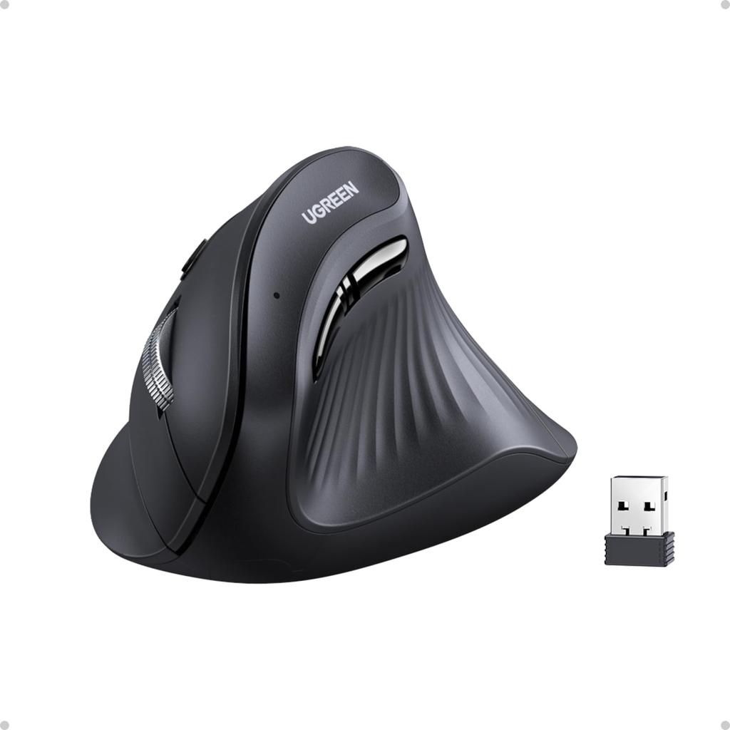 UGREEN Wireless Mouse, Vertical, Quiet, Bluetooth 5.0, 2.4GHz, 6 Buttons, 1000160020004000 DPI, Ergonomic Design, Prevents Mouse Arm Spikes,