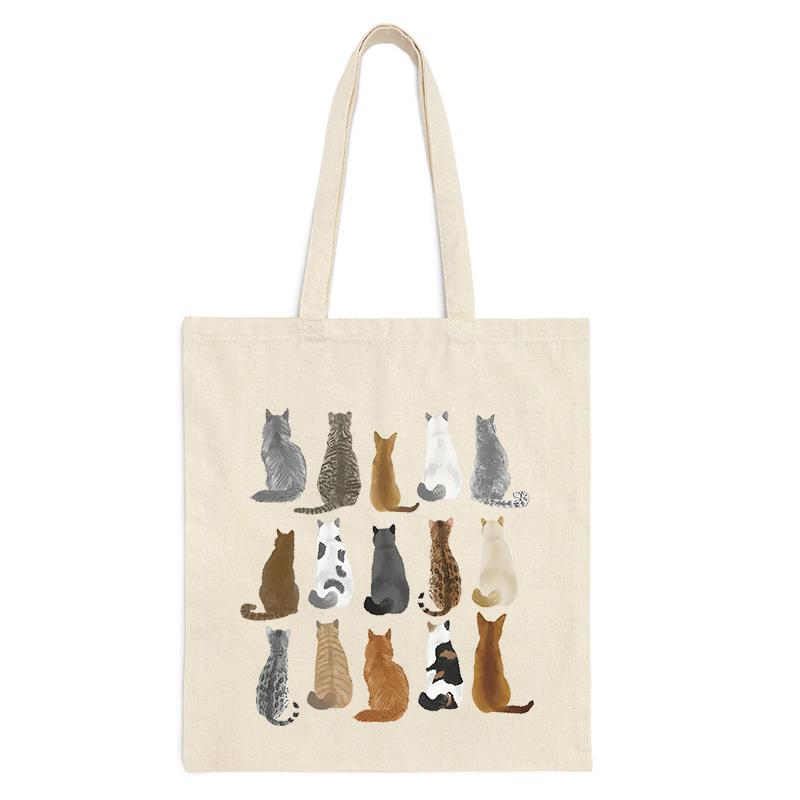 Funny Anime Cat Graphics Women Canvas Shoulder Bag Cartoon Animal and Plant Shopping Bag Kitten Lover Female Reusable Handbags