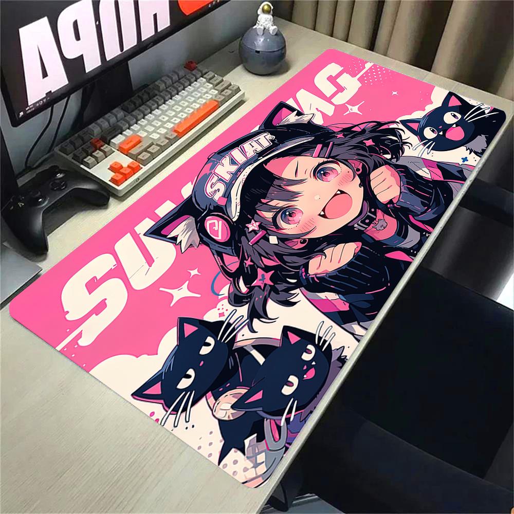 Girls and Cat Xxl Mouse Pad 900x400 Kawaii Anime Girl Deskmat Pc Gaming Accessories Computer Offices Non-slip Mousepad Keyboard