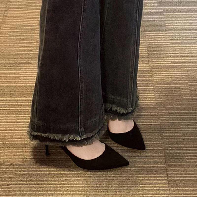 2025 spring and autumn new fashionable black high heels women's stiletto 10cm sexy European and American French girl small single shoes