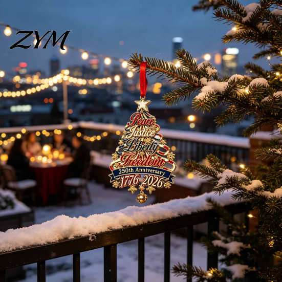 Indoor Outdoor Christmas Decor 250th Anniversary Tree Ornament, USA Xmas Hanging for Festival Atmosphere Home Window, Patriotic Acrylic Sign Veterans