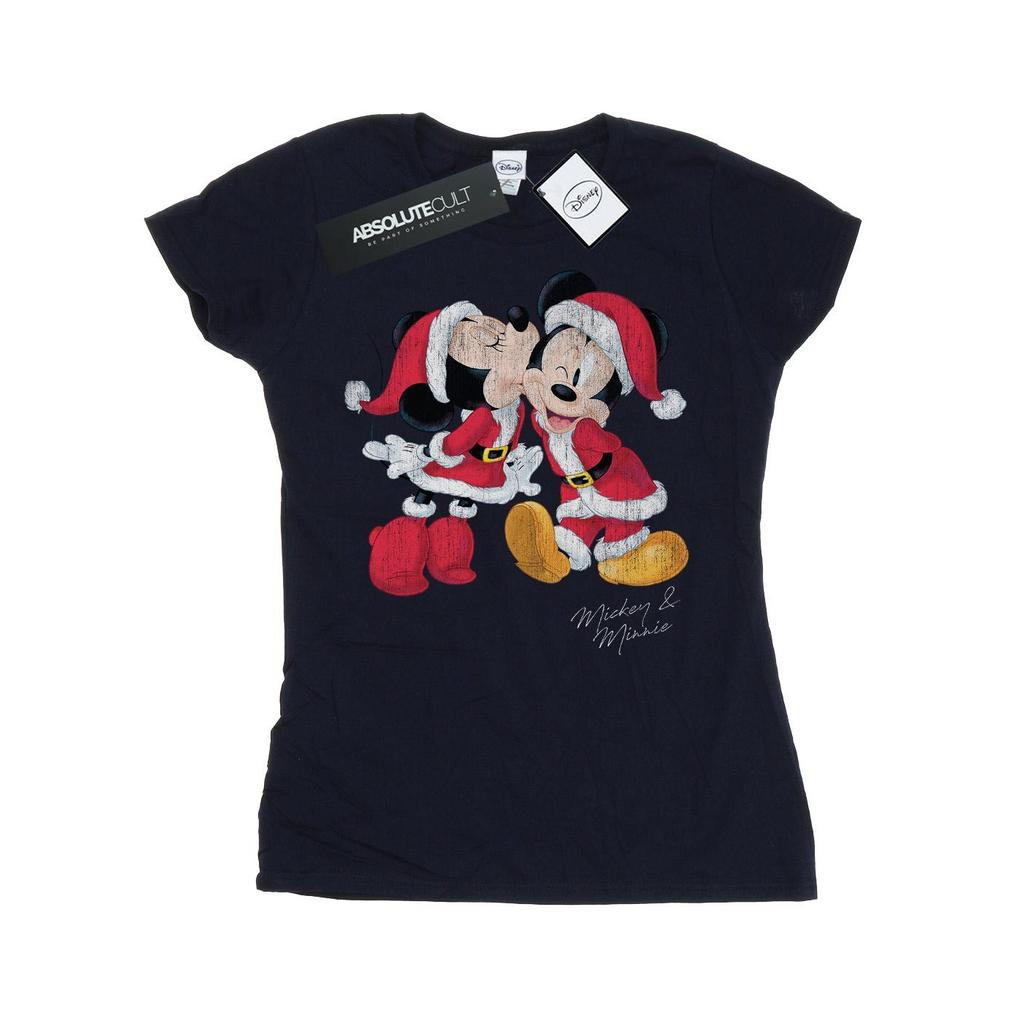 Disney Womens/Ladies Mickey And Minnie Christmas Kiss Cotton T-Shirt