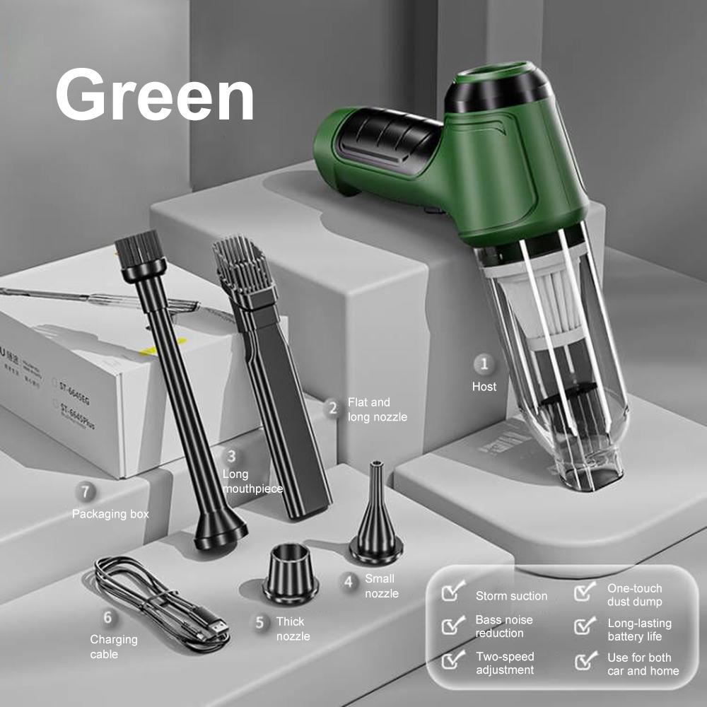 

Автомобильный пылесос Мощная всасывающая очистка Мини-машина Беспроводная Портативная Ручная воздуходувка Воздушный пылесос для бытовой техники зелёный