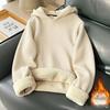 Men's Velvet-Lined Lambswool Hoodie - Loose Fit, Solid Color, Warm Winter Jacket