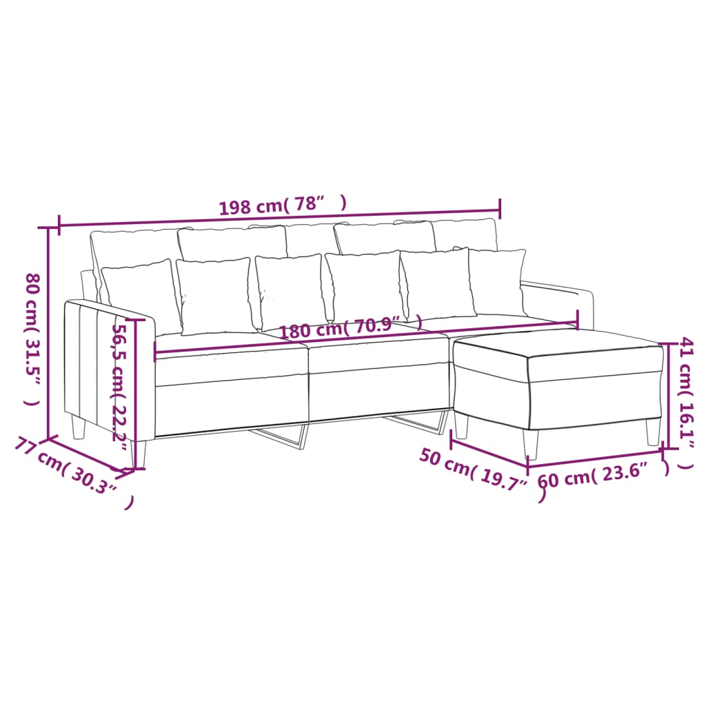 3 Seater Sofa with Footstool Dark Grey 180 Cm Velvet