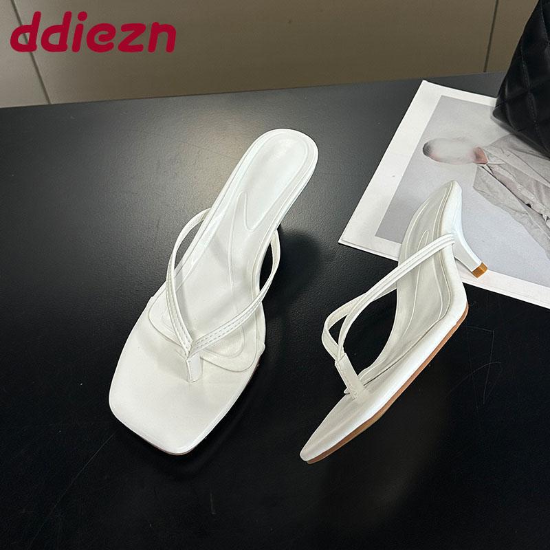 Fashion Fashion Women Heeled Slippers Slides Sandals Shoes Summer Beach Female Flip flops Ladies Thin Heels Slippers Pumps Big Size 43
