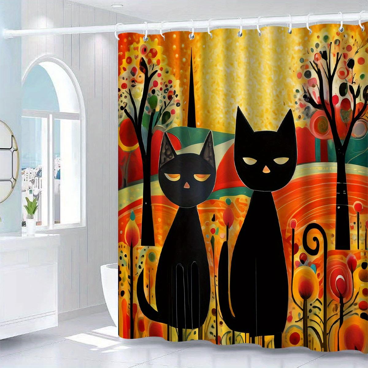 

1Pc Two Black Kitten Shower Curtains, High-End Elegant Bathroom Decoration Pattern W60H190(CM)-1 Pcs