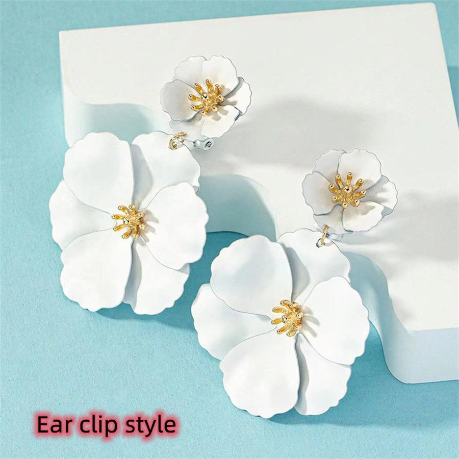 

Богемные крупные серьги-капли с цветами для женщин, свадебные, трендовые, длинные, двухслойные, с эмалью, с цветочным кристаллом, серьги-гвоздики, клипсы для ушей, корейские