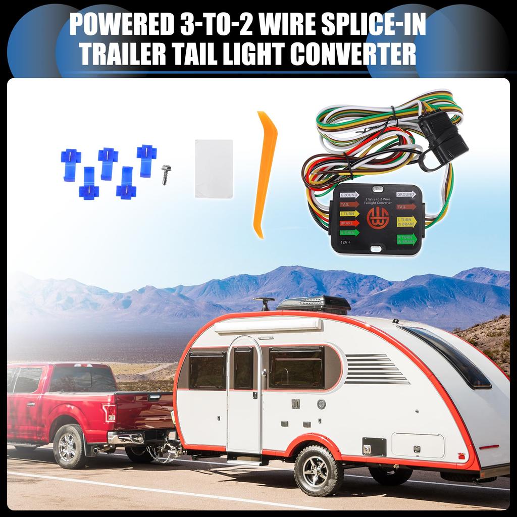 INFINAUTO Powered 3-to-2 Wire Splice In Trailer Tail Light Converter Vehicle 4 Pin Wiring