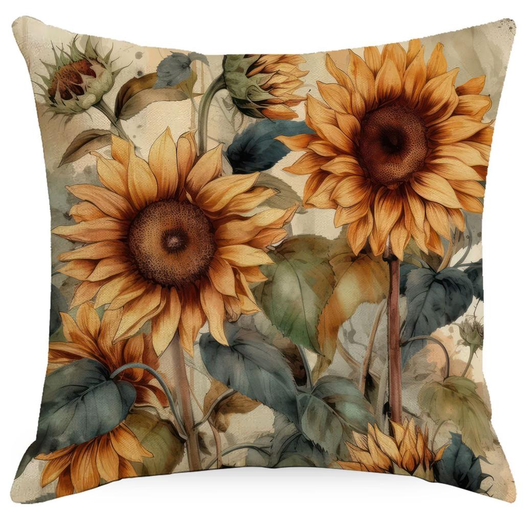 Flowers And Plants Sunflower Linen Pillow New Sofa Pillow Home Printed Pillow Case Premium Durable Quality Useful