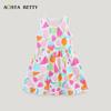 European & American Style Sleeveless Cartoon Fruit Print Princess Dress for Girls