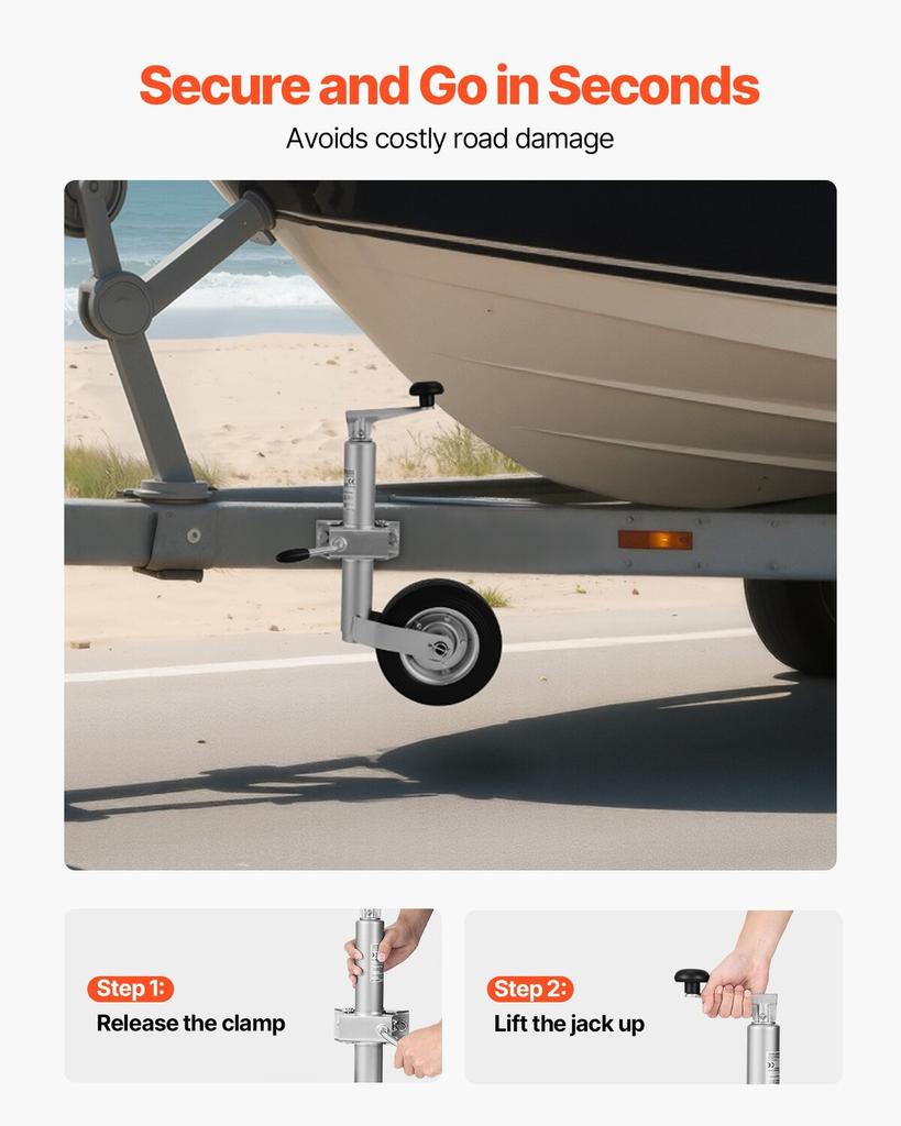 Anhängerstützrad mit Rad, 150 kg Tragfähigkeit, Robuster Anschraubbarer Anhängerkupplungsstützfuß mit Einzelrad & Ergonomischem Griff, 230 mm Hubweg, Passend