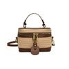 Portable Fashion Casual Bucket Bag 2025 New High-end Contrasting Color Shoulder Bag Woven Straw Commuter Messenger Bag