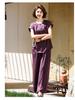 Chic Summer Short Sleeve Set for Middle-Aged & Elderly Women: Stylish Two-Piece with Wide Leg Pants