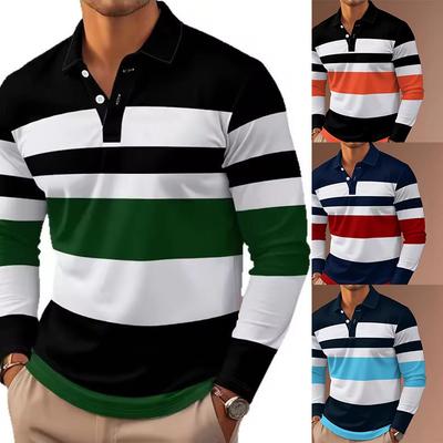 Autumn Winter Men Clothes Long Sleeve Stripe Polo Shirt Men Casual Fashion Golf Polo Shirt Slim Fit Tops 100% Polyester
