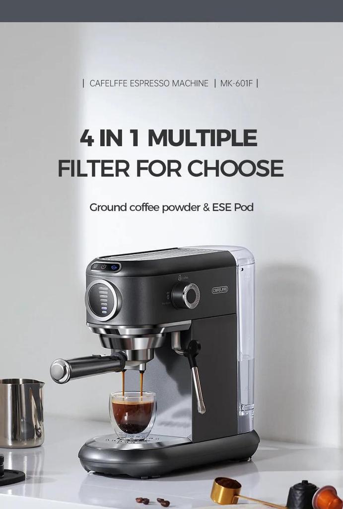 Coffee Machine MK-601F Four In One, Cappuccino Coffee Machine Dolce Gusto Nes Capsule Espresso Machine ESE Pod Grinding Gift for Lover, Dad, Mom