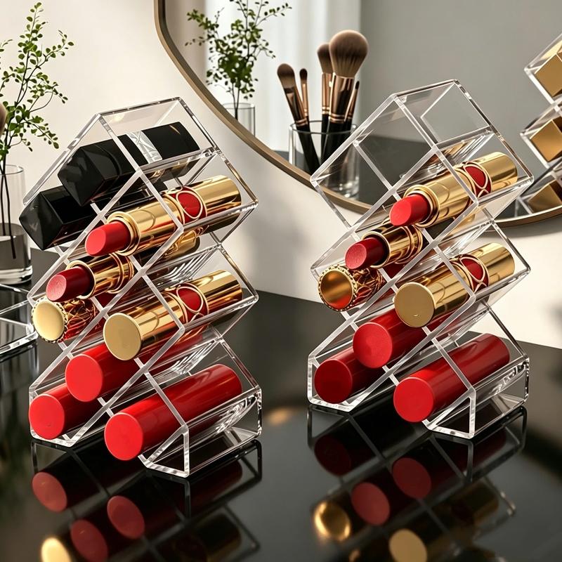 9 Slots Clear Acrylic Lipstick Holder Dustproof Transparent Cosmetic Organizer for Bathroom Countertop