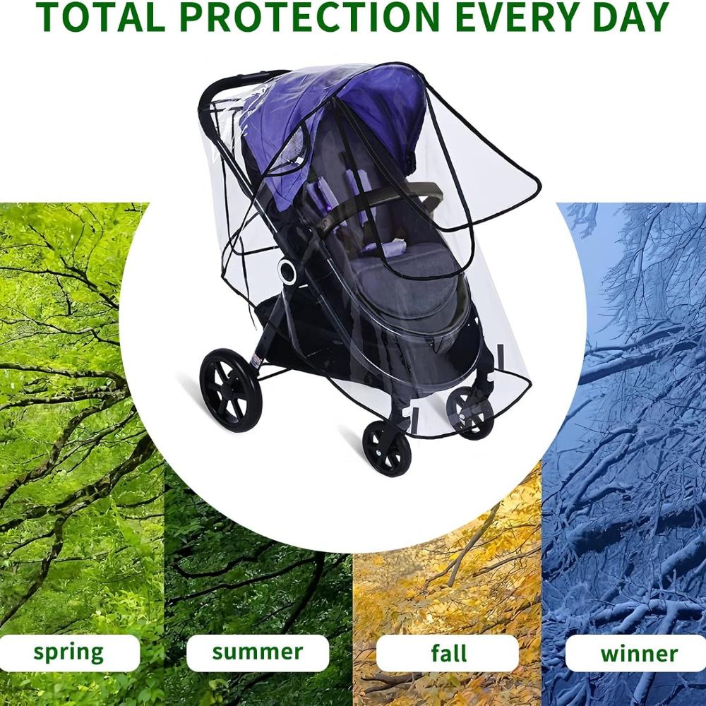 Stroller Rain Cover, Universal Clear Weather Shield with Waterproof Zippers, Stroller Cover for Protect from Sun Dust Snow, Large