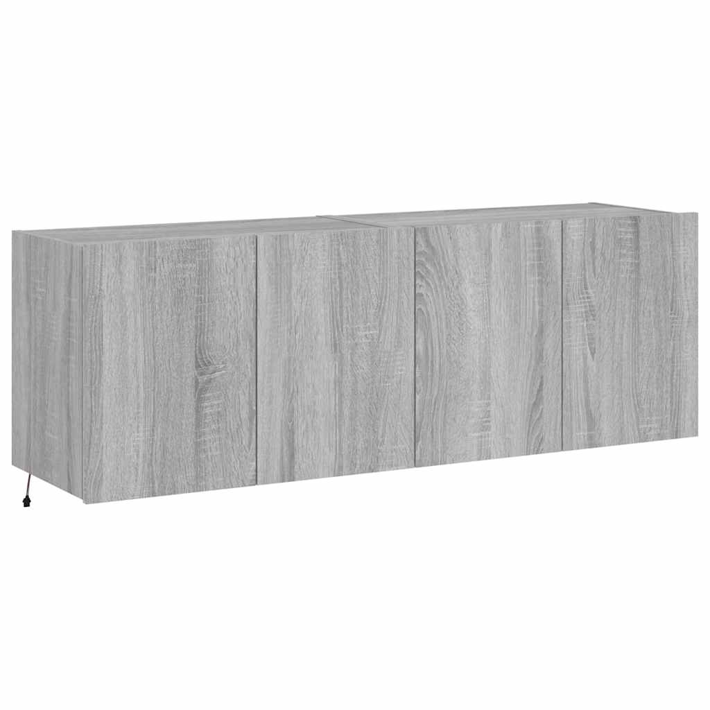 Wall Mounted TV Cabinets with LED Lights 2 pcs Grey Sonoma 60 x 35 x 41 cm