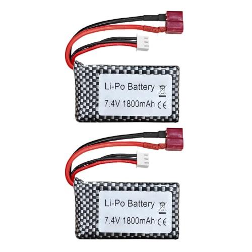 2PCS 7.4V 1800mAh T-Plug Lithium Battery for WLTOYS 144001, 12402, 12403, 12404, 12423, 12428, A959-B, A969-B, A979-B, and K929-B High-Speed ??Drift R