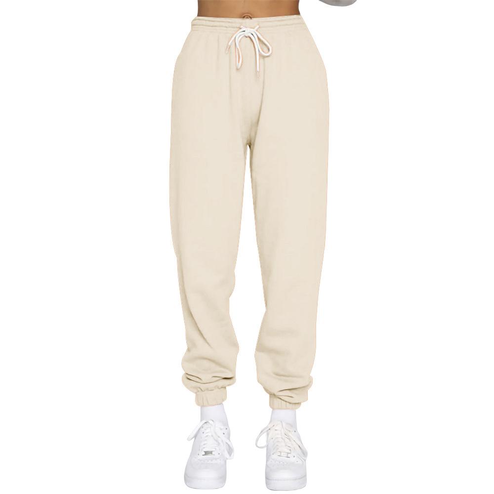 Pantalones de felpa para mujer, pantalones informales de invierno con cordón para mujer, Color sólido, pantalones elásticos deportivos de ocio, pantalones Haren