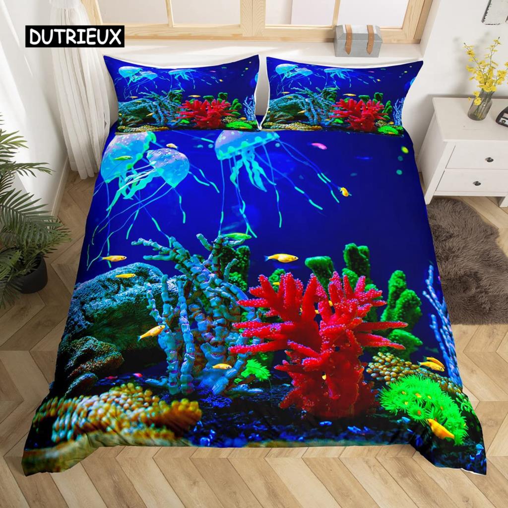 Σετ Παπλωματοθήκης Μέδουσας Μωβ Γαλαξίας Φωτεινό Σετ Κλινοσκεπασμάτων Μέδουσας Σύμπαν και Θαλάσσια Πλάσματα 2/3 τεμ. Κάλυμμα Πάπλωμα για Παιδιά