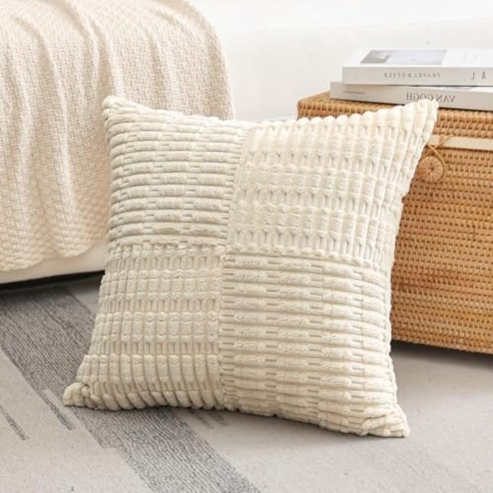 Solid Color Corduroy Pillow Cover Textured Plush Pillowcase Modern Pillowslip  Living Room