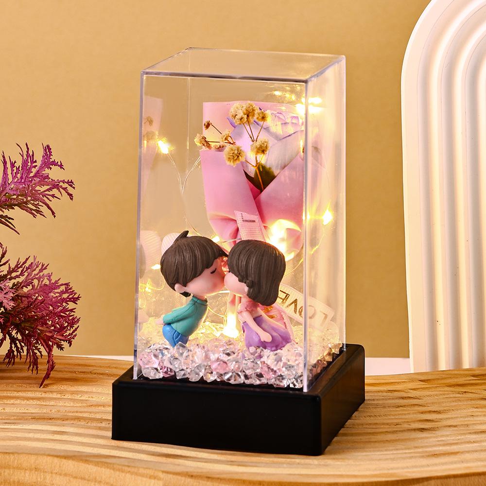 Eternal rose couple doll square flower cover Valentine's Day gift night light creative ornament