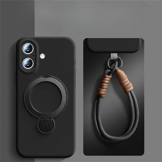 For iPhone 16 Pro Max Luxury Magsafe Magnetic Holder With Lanyard Liquid Silicone Phone Case For iPhone13 14 15 Protective Cover