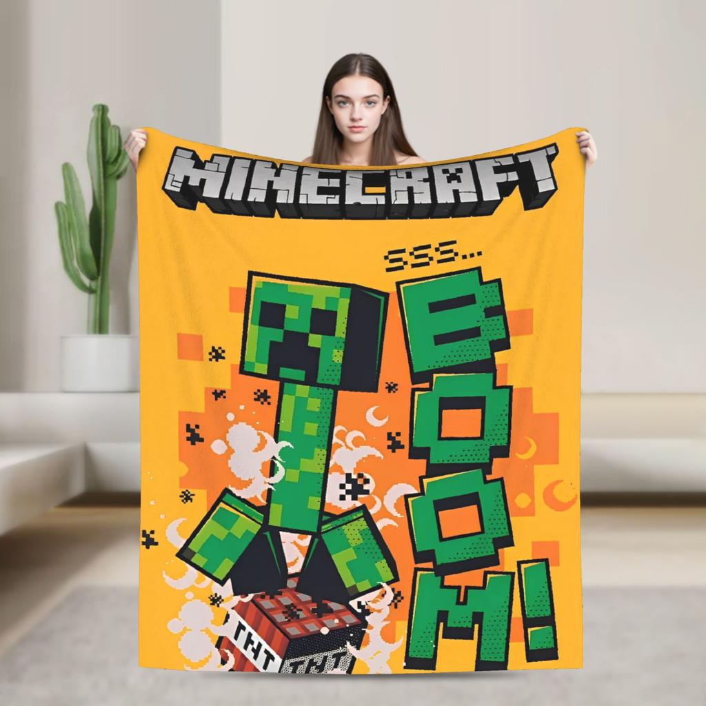 Super Soft Plush Bedding Throws Cartoon Mines Pixels Game  Blankets  For Couch Bed Camping Flannel Bedspread Bed Cover