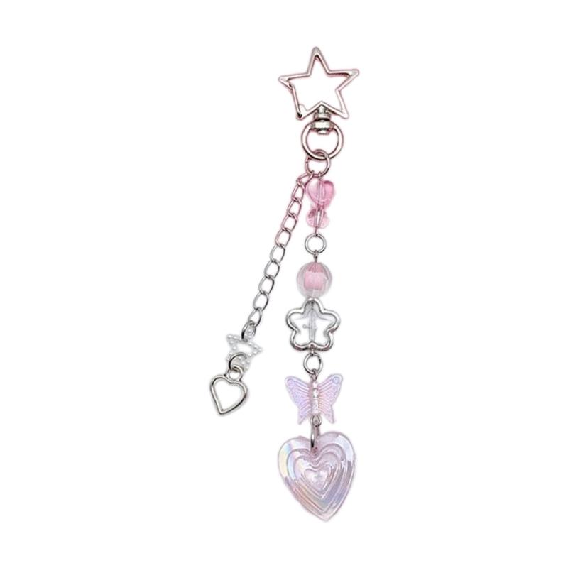 Star Heart Bowknot Pendant Phone Charm Hangings Rope Sweet Phone Chain Strap Bag Decoration Lanyard Keychain Accessory