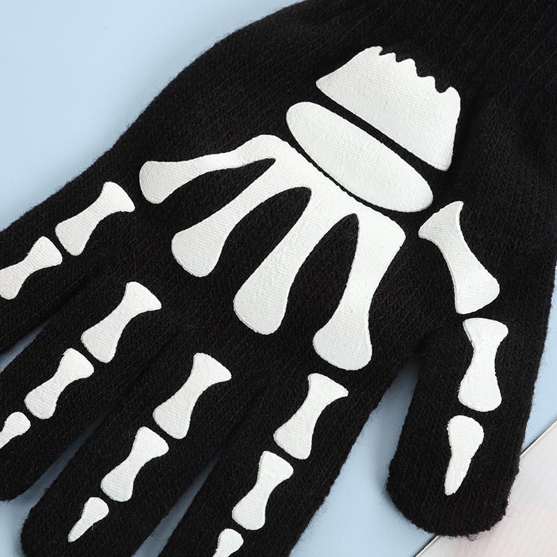 Halloween offset gloves new e-sports fashion skull knitted gloves outdoor riding warm gloves