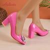 Aphixta Luxury Crystals Plum Blossom Buckle 7cm Square Heels Pumps Women Shoes Pointed Toe Pumps Super Big Size 49 50
