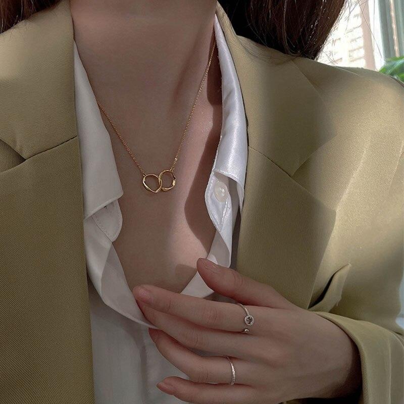 925 Sterling Silver Irregular Circle Necklace Simple Female Clavicle Chain Necklace Daily Jewelry