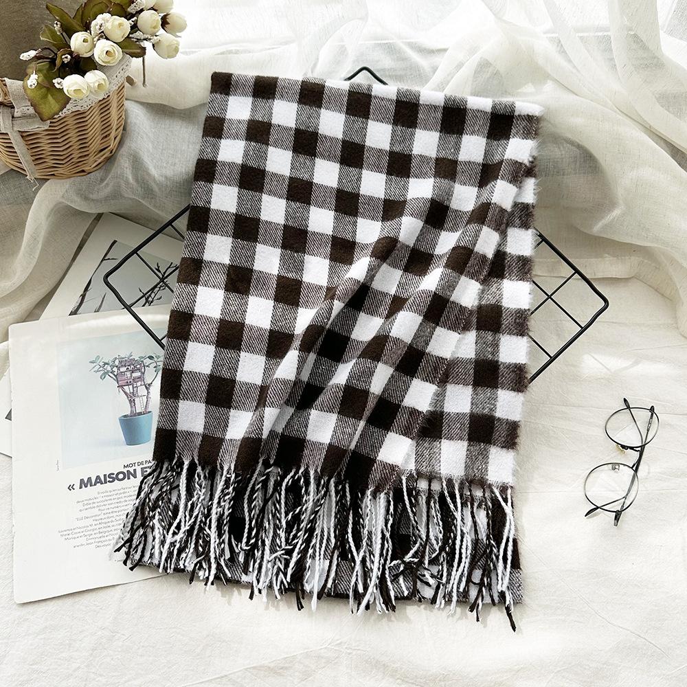 Plaid Imitation Cashmere Winter Scarf Fashionable and Warm Office Shawl for Women with Short Beards