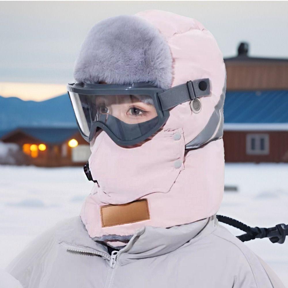 Russian Ushanka Winter Plush Hats Earflap Cycling Windproof Cap Anti Fog Lenses Ski Hat  Sports