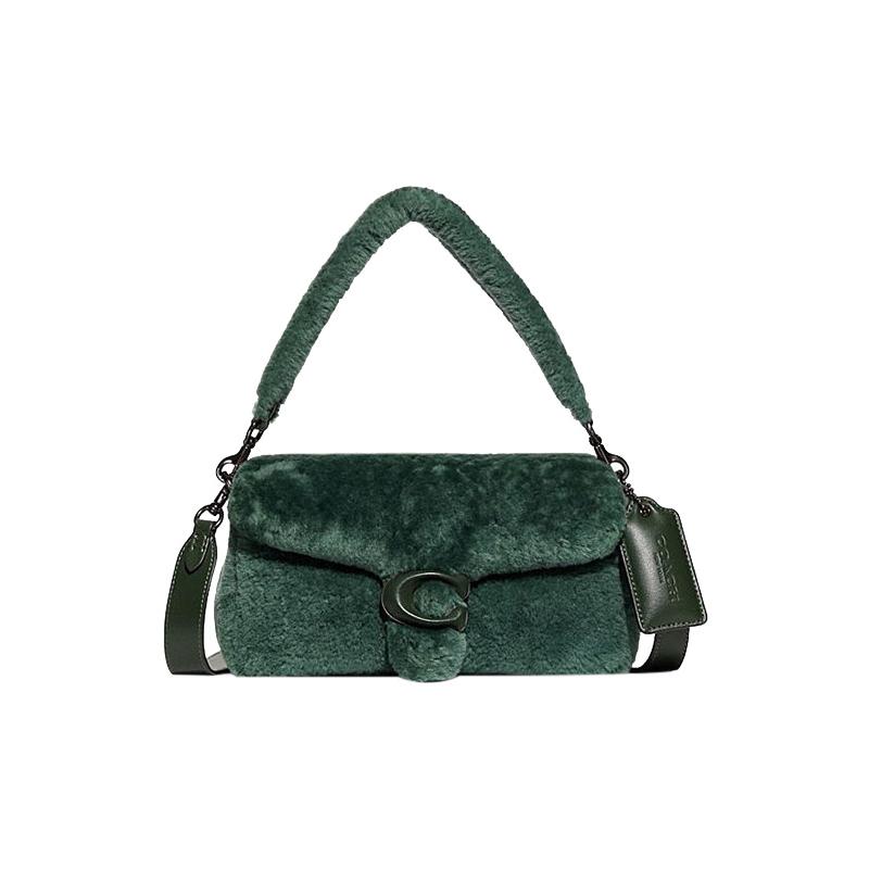COACH Pillow 26 buckle flap closure shearling crossbody shoulder bag women s green зелёный