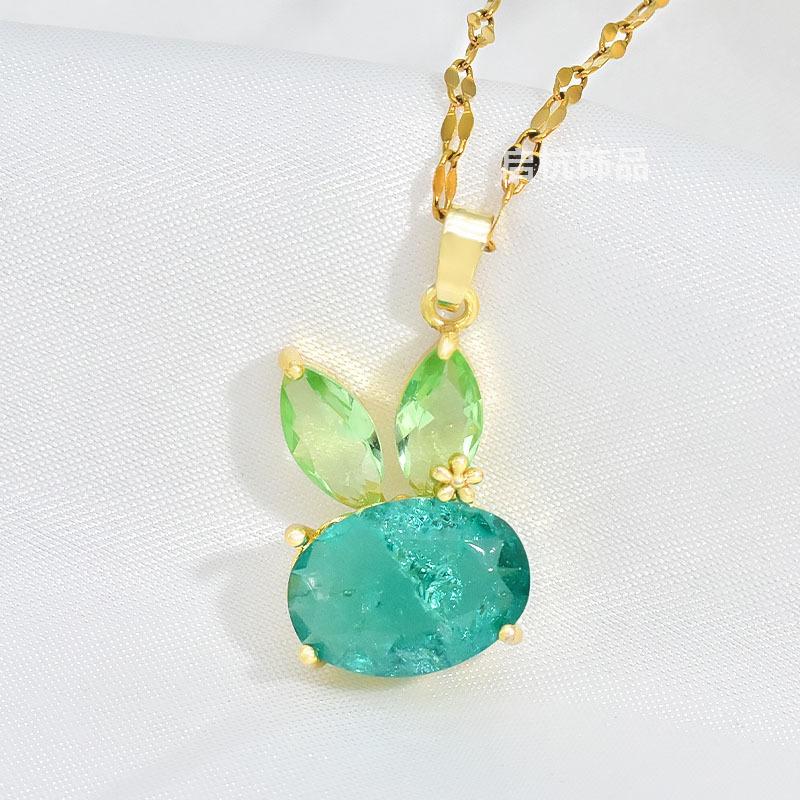 

Ожерелье из титановой стали с изображением кролика из мультфильма, женская подвеска с инкрустацией из драгоценных камней, простая, легкая, роскошная, универсальная, та же ключичная цепочка