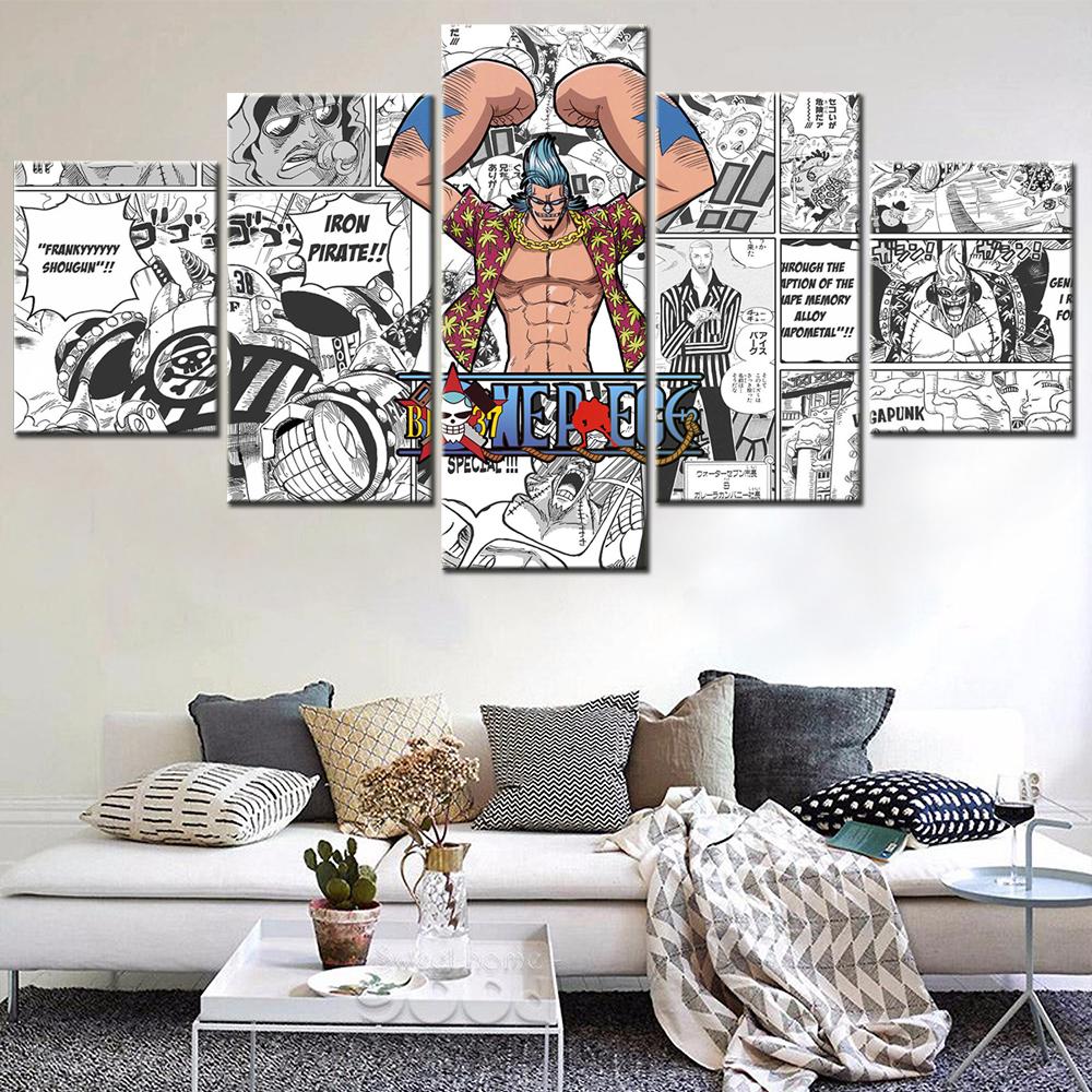 5 Pieces Wall Art HD Prints Pictures Anime Pirate King Warrior Posters Home Decor Canvas Paintings Living Room Printed On Canvas No Frame