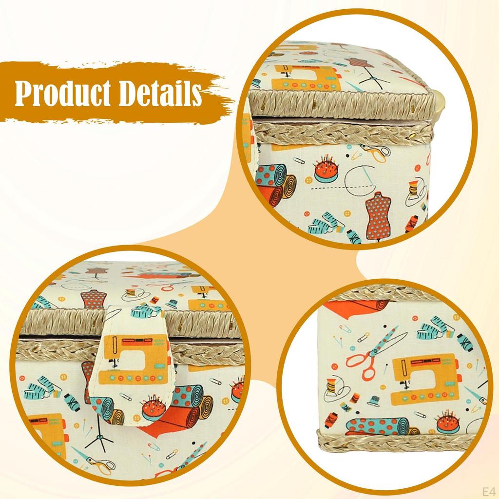 Cesta de Costura a Mano con Asa de Transporte 19x13x10cm para Accesorios Portátiles Esenciales Hilo