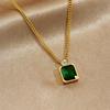 Luxus Temperament Geometrische Quadratform Goldrand Grüner Edelstein Zirkon Anhänger Halskette für Damen Edelstahl Schmuck