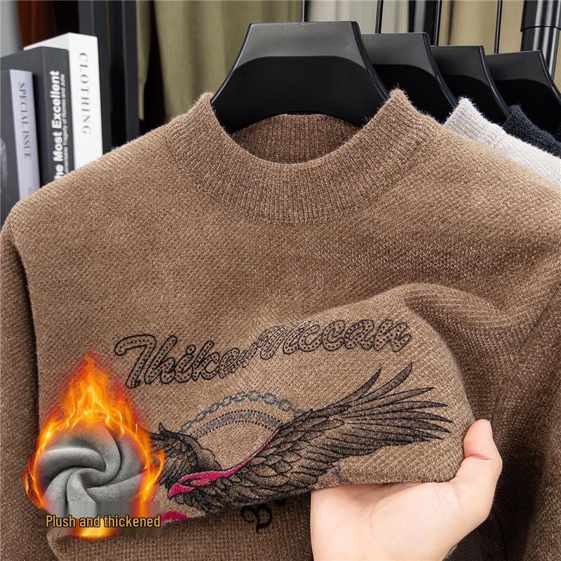 Men's Cross-border Casual Printed Long Sleeve Sweater - Warm, Simple, Versatile, Round Neck.