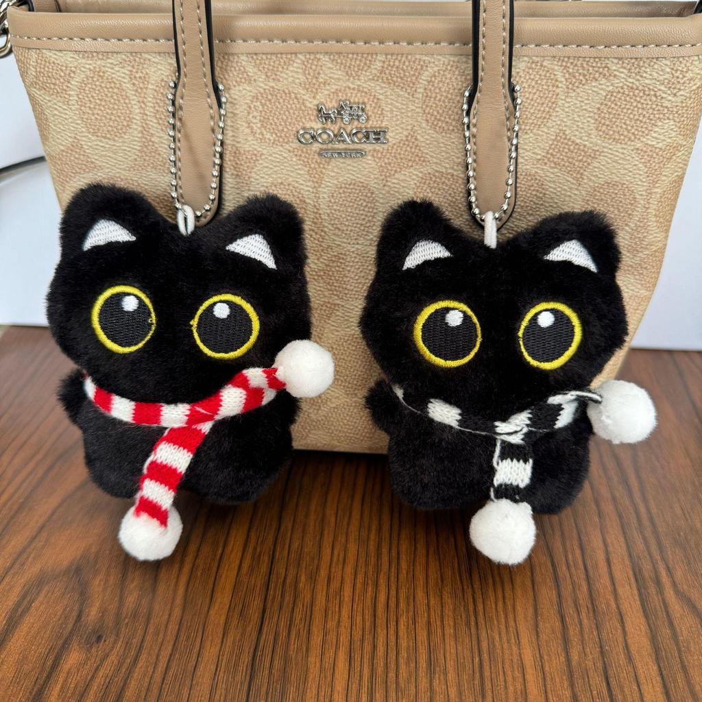 Cartoon Black Cat Plush Keychain - Cute Kitten Backpack Ornament