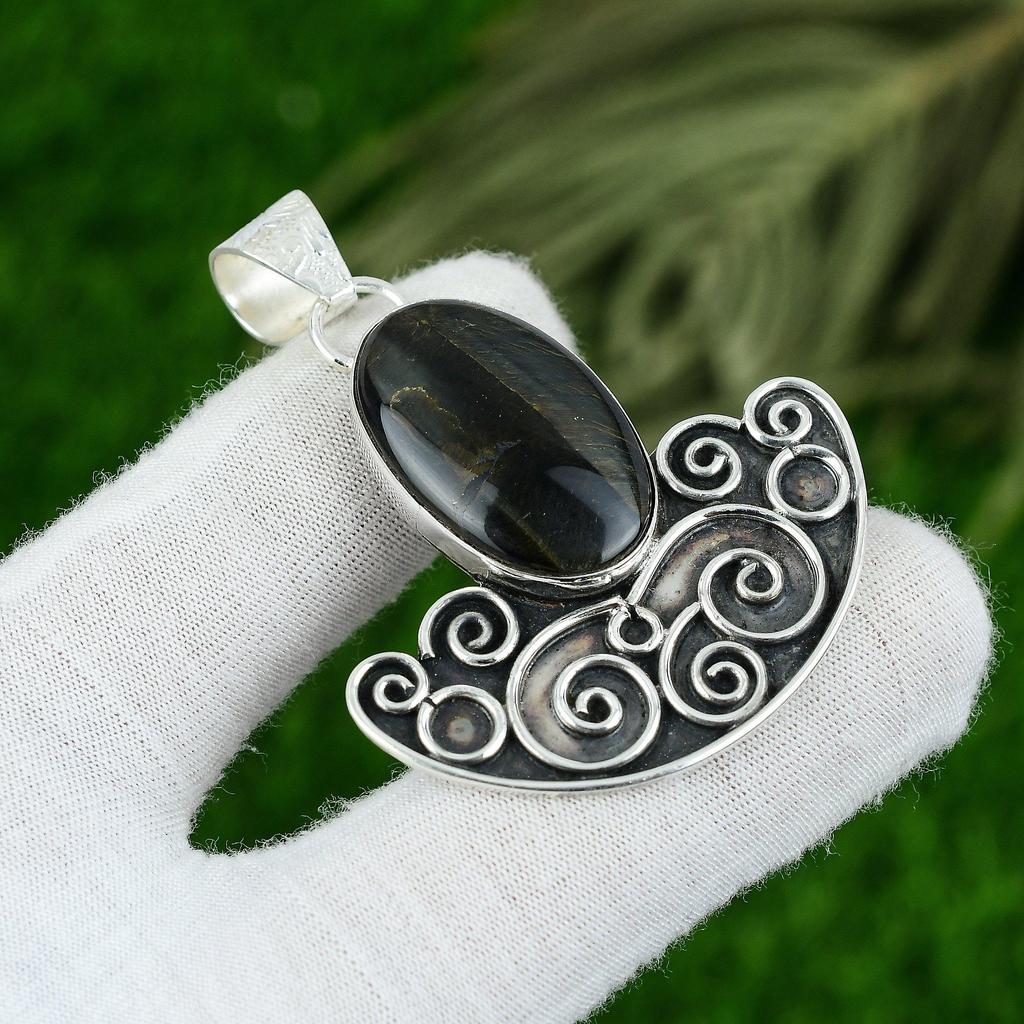 Oval Natural Nellite 925 Silver Wedding Bezel Ethnic Mother Boho Pendant Jewelry