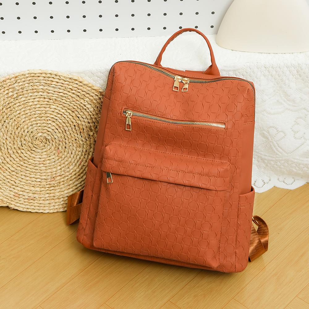 Mochila de Cuero Suave para Mujer Mochila de Gran Capacidad Bolso de Viaje de Color Sólido