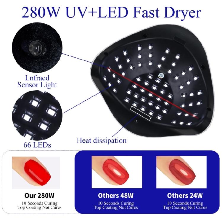 280W Nail Lamp for Nails Gel UV LED Nail Art Drying Tools with 4 Timer Setting