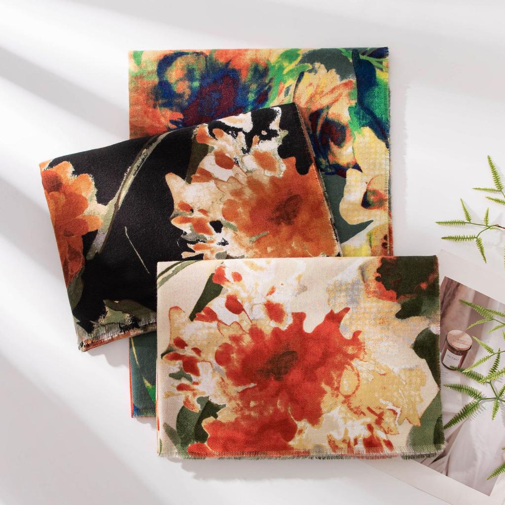 High end Fashion Commuter Printed Imitation Cashmere Scarf for Women Elegant Chinese Style Warm Shawl Neck Protector Cold Protection Scarf